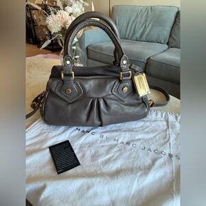 Marc by Marc Jacobs Dark Brown Pebbled Leather Satchel with Gold Hardware